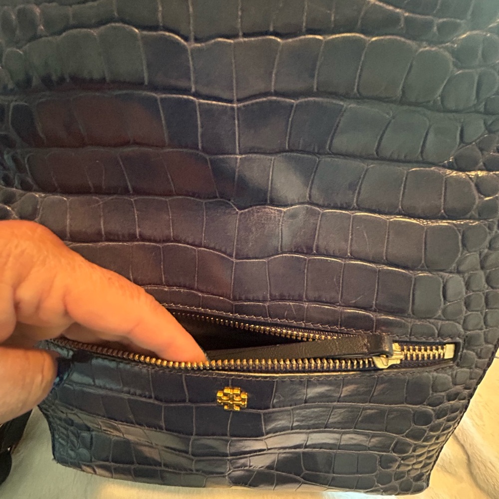 Tory Burch(AUTHENTIC) • Blue Croc-Embossed Backpack • - Picture 12 of 13